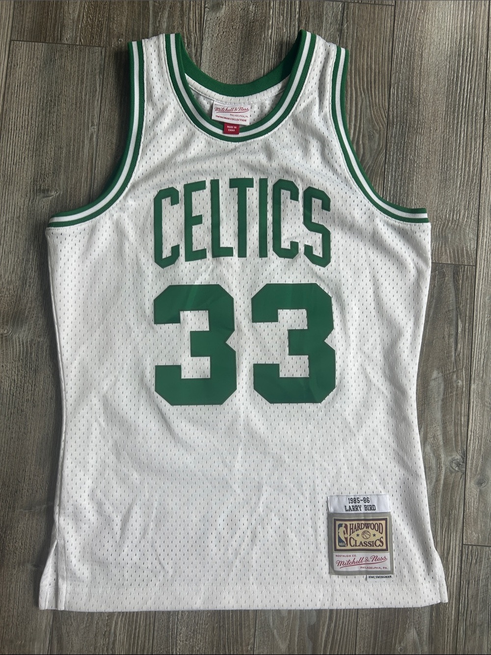 Mitchell & Ness Celtics #33 White & Green Hardwood Classics Jersey